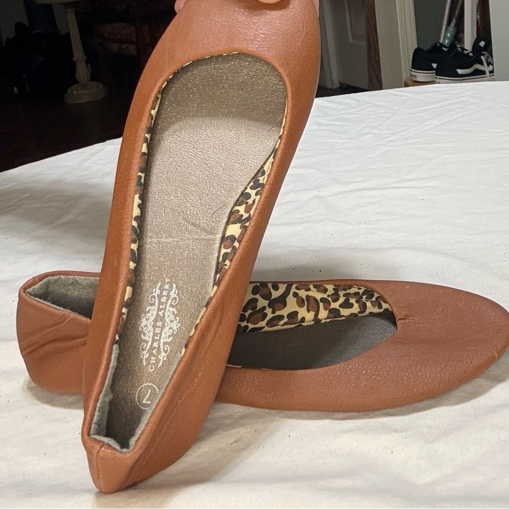 Brown Leather Women's Flats - Picture 3 of 6